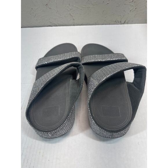 Fitflop Silver Sparkle Slides Sandals Leather Women's Size 10 - Picture 3 of 5